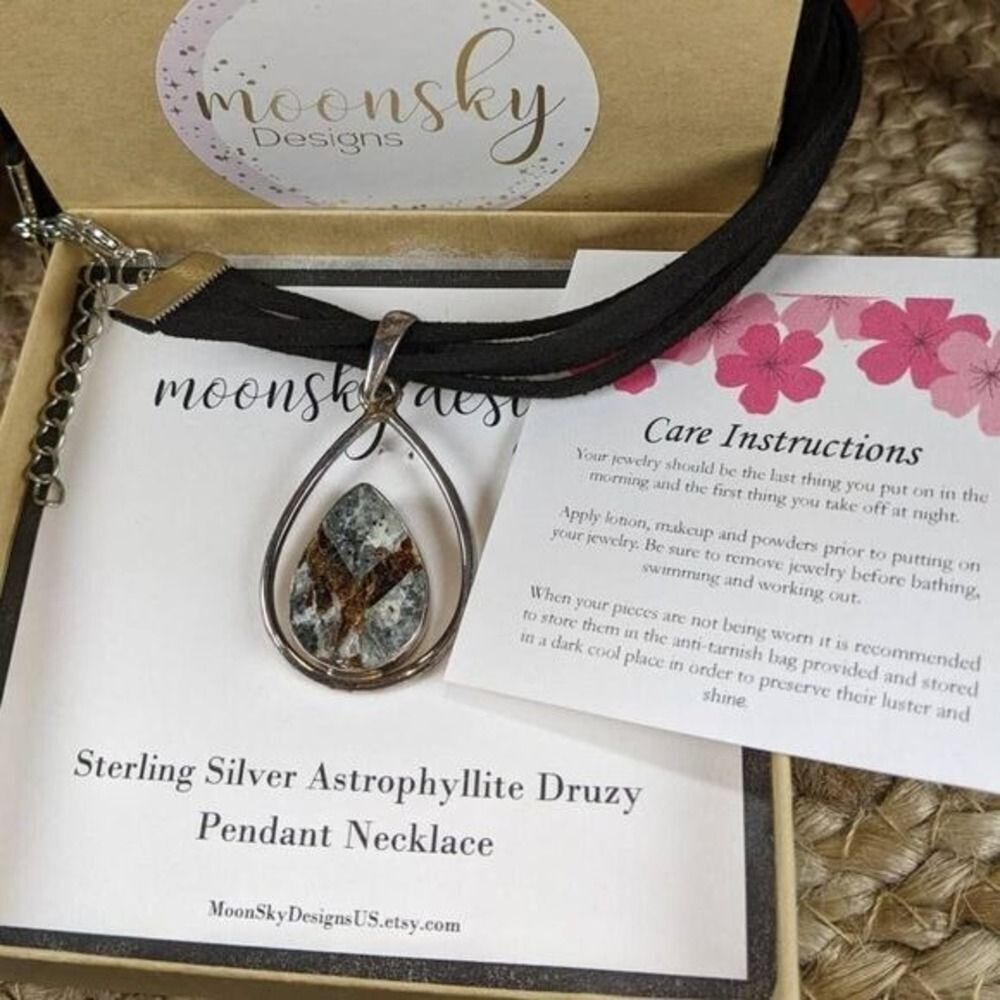 MoonSky Designs Astrophyllite Druzy Pendant Necklace  Silver Black - Picture 4 of 8